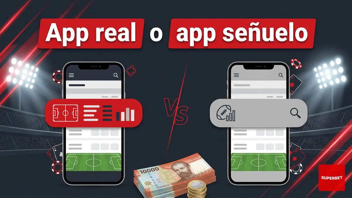 Comparación visual entre la app oficial de apuestas de Superbet y la app señuelo de resultados de fútbol