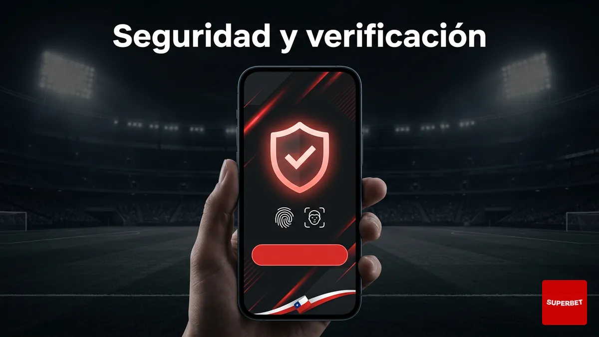 Ícono de escudo y verificación de identidad en la app de Superbet, con estética de seguridad digital