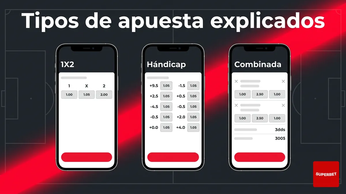 Comparación de tipos de apuesta 1X2, hándicap y combinada en Superbet