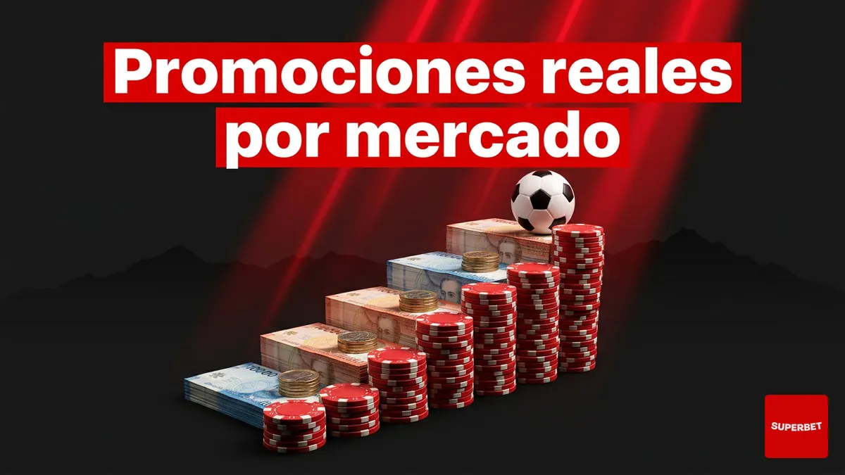 Escalera de fichas y pesos chilenos que representa las promociones reales del grupo Superbet