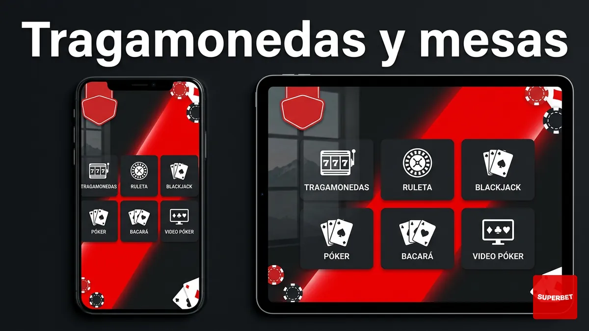 Selección de tragamonedas, ruleta y blackjack en el casino de Superbet Chile