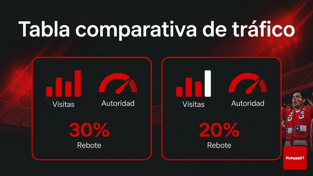 Tarjetas comparando métricas de tráfico y autoridad de dominio entre dos sitios de apuestas